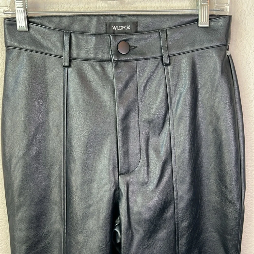 Wildfox Princess Seams Faux Leather Split Hem Pants Size S In Black Beauty
